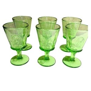 La Rochere‎ NEW Set of 6 Green Glass Alpin Deer Wine Glasses Rustic Country Stag